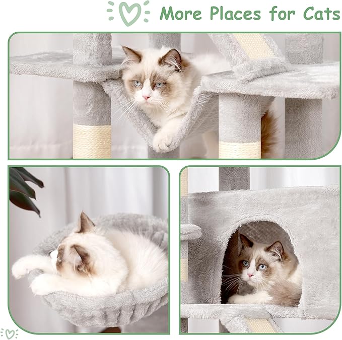 Cat Tree, Multi-Level Cat Tower for Indoor Cats, Cat Condo with Cat Scratching Post and Board, Cat Hammock, Light Gray GCT011W