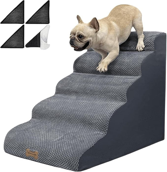 5-Step Dog Stairs for 30 Inch High Beds & 20-30 Inch Couch Bed, Non-Slip Balanced Indoor Pet Ramp Stairs for Small Old Large Dogs Cats to Get on Bed 30D