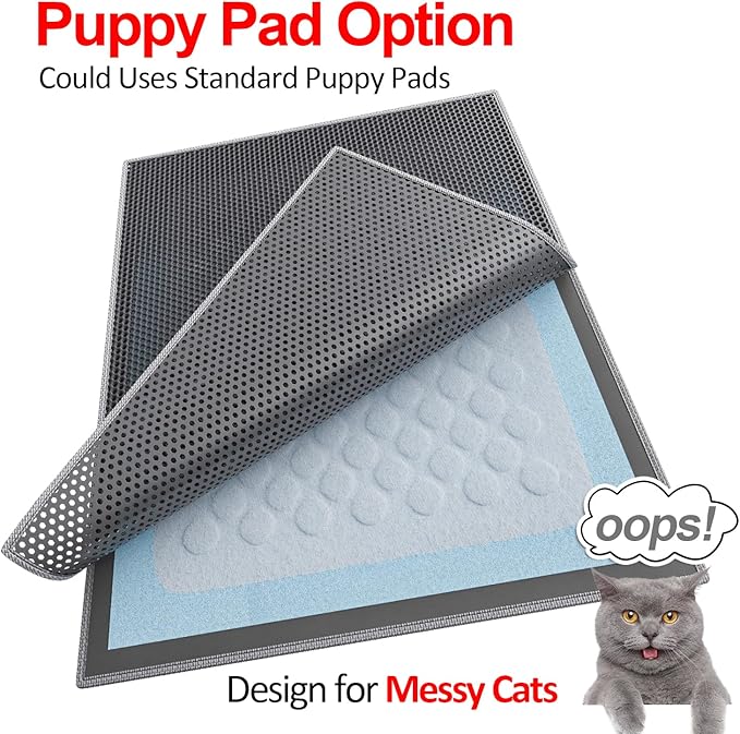 Cat Litter Box Mat: 47"x 36" Waterproof Kitty Cat Litter Trapping Mat, Easy-clean Double-layer Scatter Control Pad Rug(Grey)