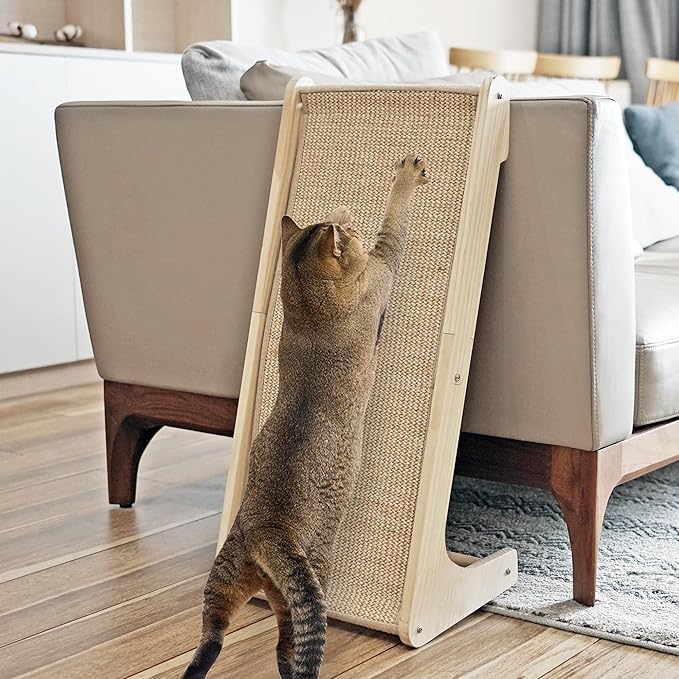 PETKARAY Cat Scratcher, Sisal Scratching Ramp, L Shape Scratch Pad for Indoor Cats, Wall Furniture Protector with Catnip (Large Size)