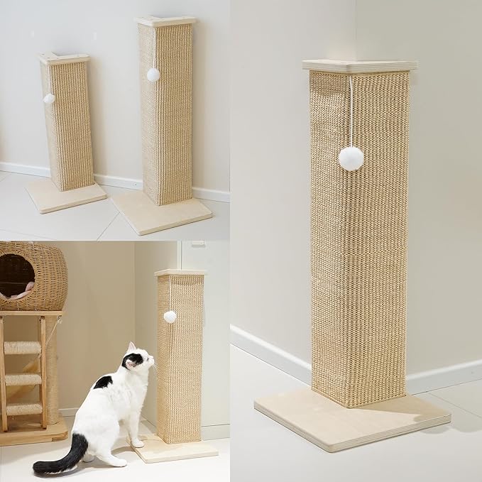 PETKARAY Couch Corner Cat Scratcher, 28'' Corner Scratching Post Cat Wall Scratcher, Sisal Scratch Pad for Sofa, Wall Furniture Protector with Toy Ball