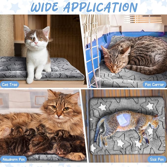2 Pack Self Warming Cat Mat Self Heating Pad Bed Reversible Machine Washable Reflects Body Heat Warm Thermal Pet Pad Crate Blanket for Feral and Indoor Cat(Double Star,20'' X 30'')