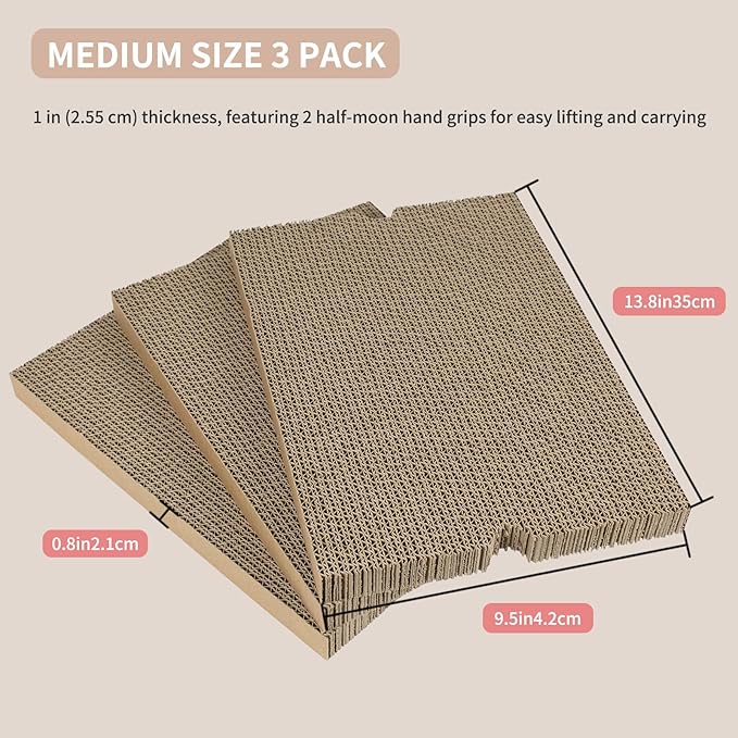 Cat Scratcher Pad with Box 3-Pack/5-Pack, Large & Medium Size – Reversible Corrugated Cardboard with Catnip: Durable Scratching Pads for Kittens & Adult Cats