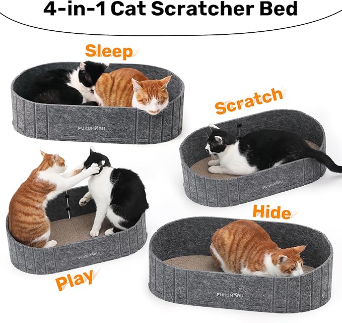 FUKUMARU Cat Scratcher, 24 Inch Sofa Shape Cat Scratcher Couch Bed, Reversible Detachable Cats Scratching Board, Round Cats Scratch Pads Refill Indoor, Dark Grey