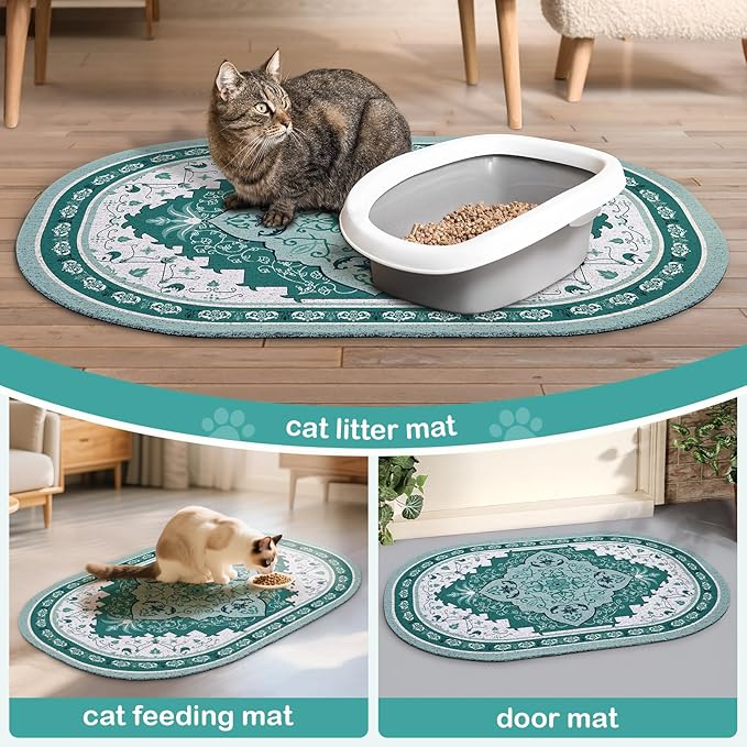 Bienbee Cat Litter Mat, 40" x 30" Jumbo Size Litter Box Mat Rug with Non-Slip Bottom, Easy to Clean Cat Supplies Accessories Essentials for Indoor Kitty Kitten Floor,Green XL