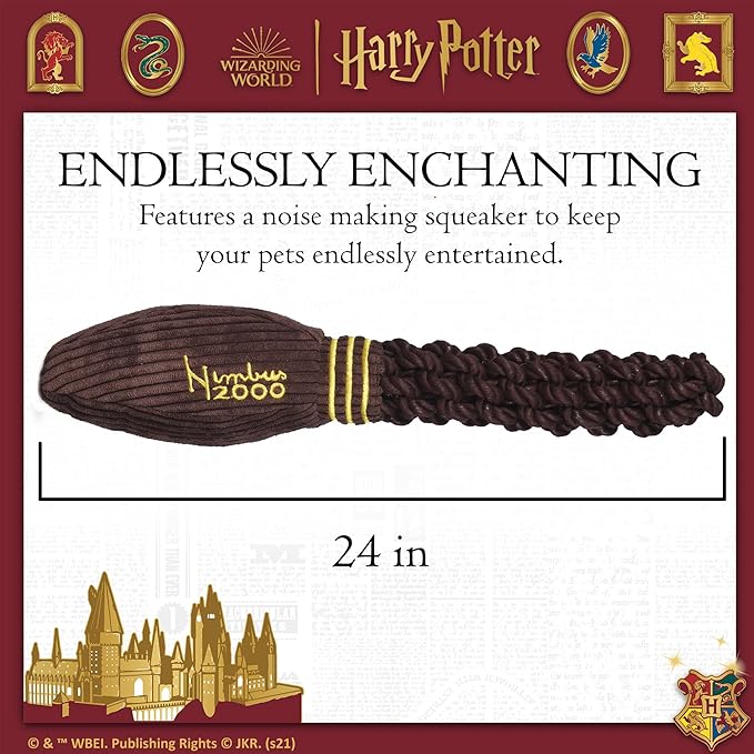 Harry Potter Nimbus 2000 Rope Pet Toy, 14 Inch | Rope Tug Toy for Dogs Nimbus 2000 | Dog Toy for Tugging with Crinkle and Squeaker