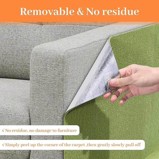 Uranshin Trimmable Cat Scratch Mat pad Self-Adhesive Cat Scratching Post Carpet Covered 78.7"x15.8" Cat Tree Shelves Replacement Parts cat Furniture Protector for Couch Wall (Fruit Green)