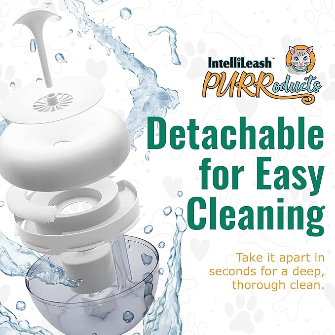PURRoducts Purrfect Water Fountain for Cats and Small Dogs with Premium 5-Layer Filter That Lasts Up to Two Months. Splash Free and Tip-Proof Design. Low Water Auto Shut-Off Feature.