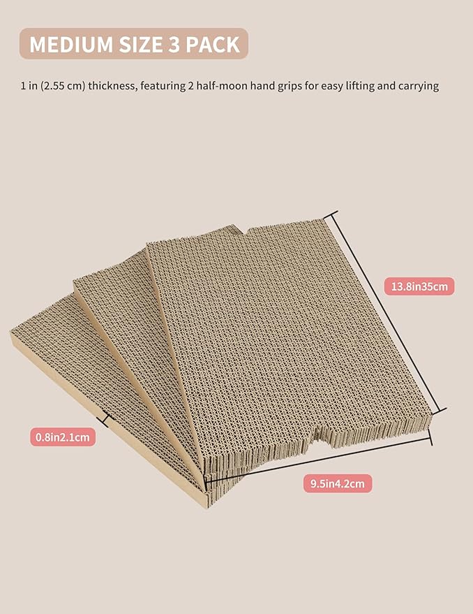 Cat Scratcher Pad with Box 3-Pack/5-Pack, Large & Medium Size – Reversible Corrugated Cardboard with Catnip: Durable Scratching Pads for Kittens & Adult Cats