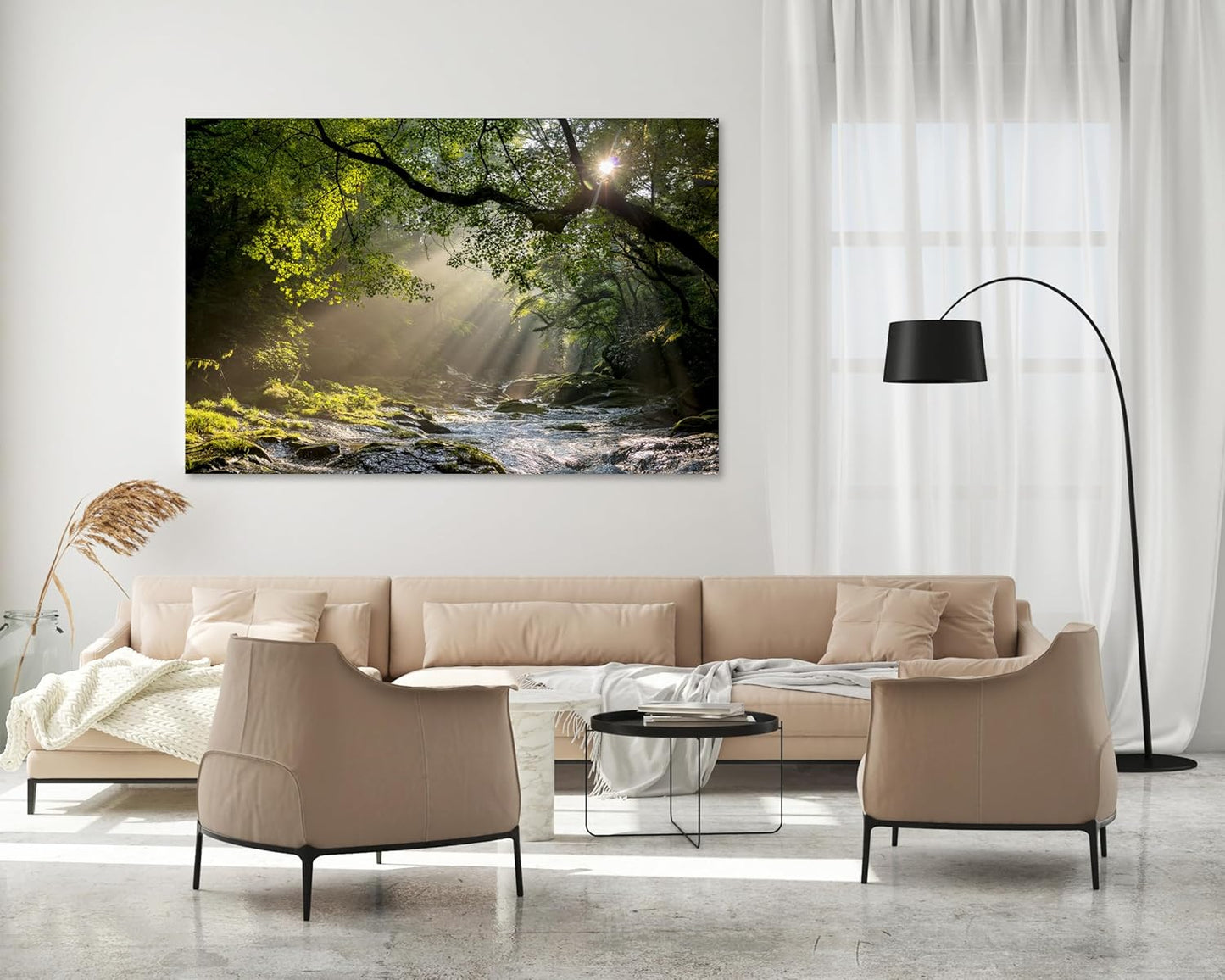 Nature Wall Art Prints - Ocean Forest Mountain Lake Canvas Landscapes - Small to Extra Large Living Room Bedroom Kitchen Bathroom Décor (Rocky River in the Woods, 16L" x 24W")