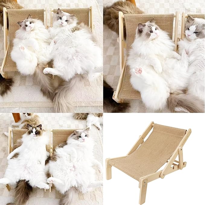 2 in 1 Cat Sisal Chair for Indoor Cats Hammock for Scratching Pad, Sisal Cat Scratcher Bed with Adjustable 4-Position for Cats Scratcher Lounge, Natural Lounger Chair