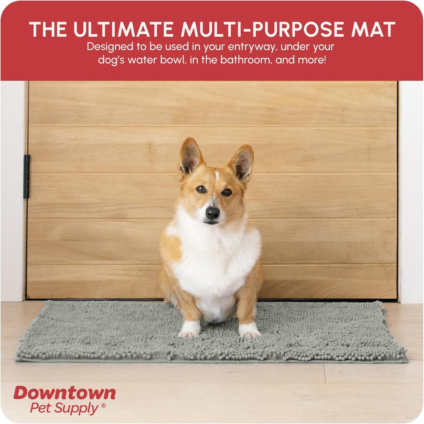 My Doggy Place Microfiber Dog Mat for Muddy Paws, 31" x 20" Light Gray - Absorbent and Quick-Drying Dog Paw Cleaning Mat, Washer and Dryer Safe - Non-Slip Rubber Backed Dog Floor Mat, Medium