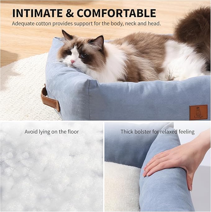 20In Dog Bed for Small Medium Sized Dogs and Cats - Washable Rectangle Puppy Bed for Indoor Outdoor, Cozy Pet Bed with Support Pillow & Non-Slip Bottom(Blue, Small)