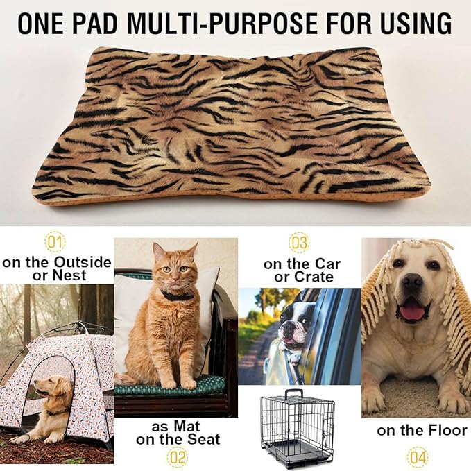 Tiger Print Pet Bed Cute Dog Bed Mat Absorbing Non Slip Pad Pet Sleeping Mat for Small, Medium, and Large Dogs Puppy Cat 24 in x 18 in