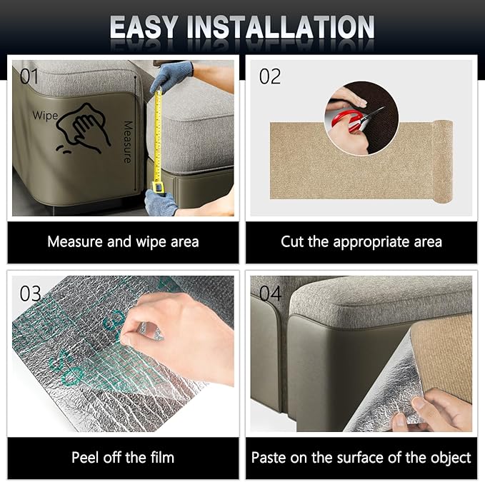 2Pack Total 78.7"x15.8" Cat Scratch Mat for Cat Couch Furniture and Wall Protector | Trimmable Self-Adhesive Carpet Climb Cat Scratcher for Covering Cat Tower and Replacement Pads (Khaki)