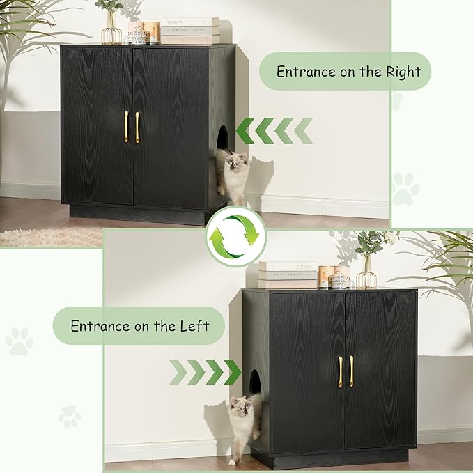 Litter Box Enclosure, 30.9'' High Large Litter Box Furniture, Modern Cat Litter Box Enclosure with Hidden Storage, Side Table, End Table, Black GCLB003BK