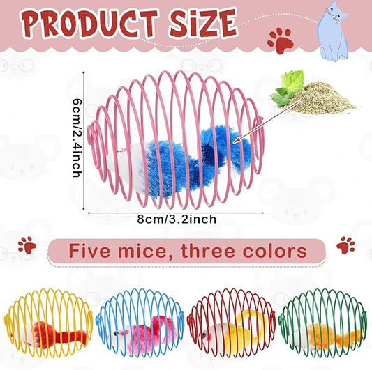 Jecery 5 Pcs Cat Spring Balls Stretchable Springs Toys Rolling Balls Colorful Playful Coils Interactive Spring Action Toy Caged Rats for Kitten Cat Pet Supplies Indoor (Catnip Rats,Bright Color)