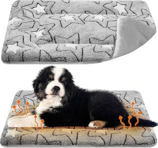 2 Pack Self Warming Cat Mat Self Heating Pad Bed Reversible Machine Washable Reflects Body Heat Warm Thermal Pet Pad Crate Blanket for Feral and Indoor Cat(Double Star,20'' X 30'')
