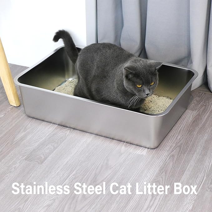 Stainless Steel Litter Box 4 Pack,XL Metal Litter Box for Adult Big Cats,Stainless Steel Cat LitterBox, Cat LitterBox High Sided -Pet Toilet Easy to Clean,Non Stick, No Smell