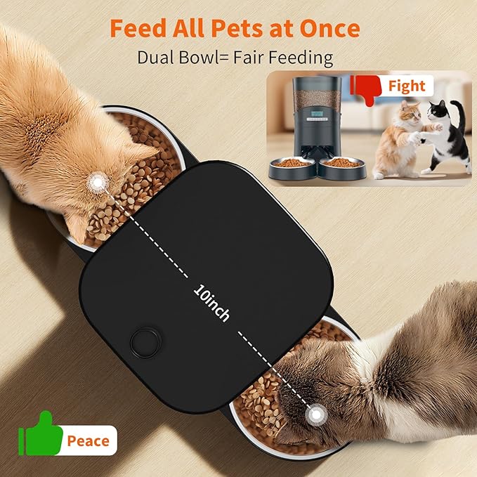 HoneyGuaridan Automatic Cat Feeder with 5G WiFi,3.5L Automatic Cat Food Dispenser for 2 Cats, APP Control Dispenser, Dual Power Supply,Desiccant Bag,10s Meal Call Black