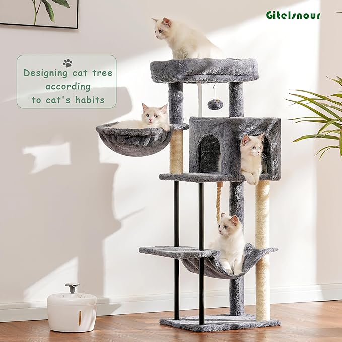 Cat Tree, Cat Tower for Indoor Cats, 43.3 inch Cat Tree Tower with Sturdy Steel Tube, Hammock, Cat Condo for Small Cats and Kittens, Scratching Post, Smoky Gray GCT004SG