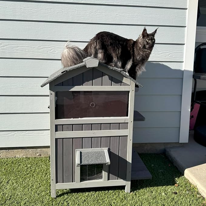Gutinneen Outdoor Cat House for Winter Feral Kitty Shelter with Escape Door,2 Stroy
