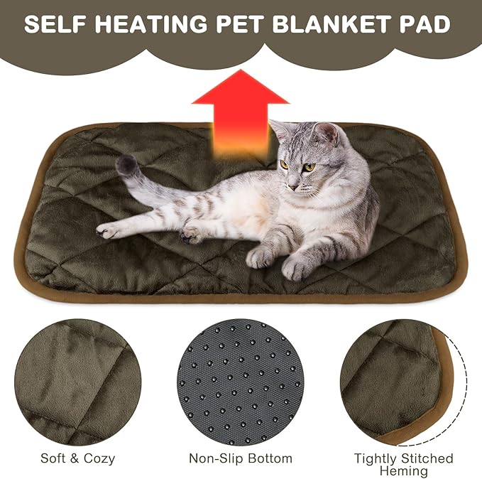 4 Pack Self Heating Cat Pad Self Warming Dog Mat Reflects Body Heat Extra Warm Thermal Pet Pad Washable Dog Cat Bed Crate Bed Mat Blanket(Coffee Color,16 x 20 Inch)