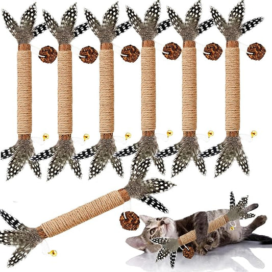 Cat Toys, 7 Pack Silvervine Cat Feather Toy Kitten Chew Stick Catnip Treat with Bell for Cleaning Teeth Indoor Kitty Teaser Wand Molar Snack for Interactive Pet Rabbit Bunny Hamster
