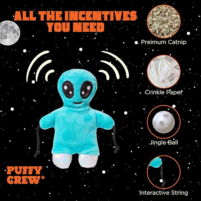 Interactive Catnip Cat Plush Toy, Space Travel Theme, 5‘’, for All Breed Size Cats (Alien)