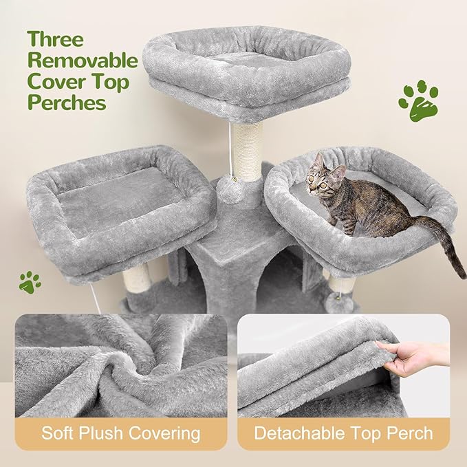 Globlazer Big Cat Tower for Indoor Cats, 80inch Cat Tower for Multiple Adult Cats XXL Cat Tree with Scratching Post, Hammock, 3 Perches, 2 Condos, 2 Hanging Basket, F80, Light Grey