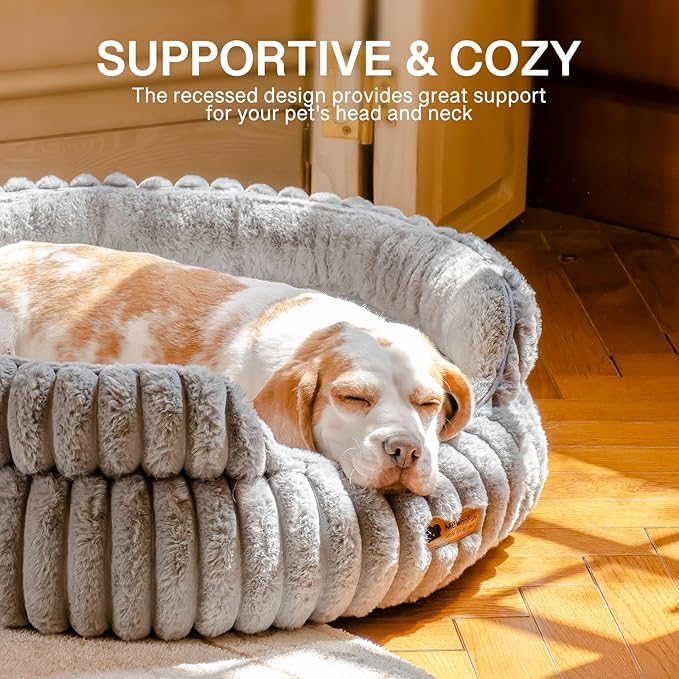 MEWOOFUN Cat Beds for Indoor Cats, Washable Dog Bed for Small Dogs, Round Pet Bed for Puppy and Kitten with Anti-Slip Bottom (Grey, 20"x20"x8")