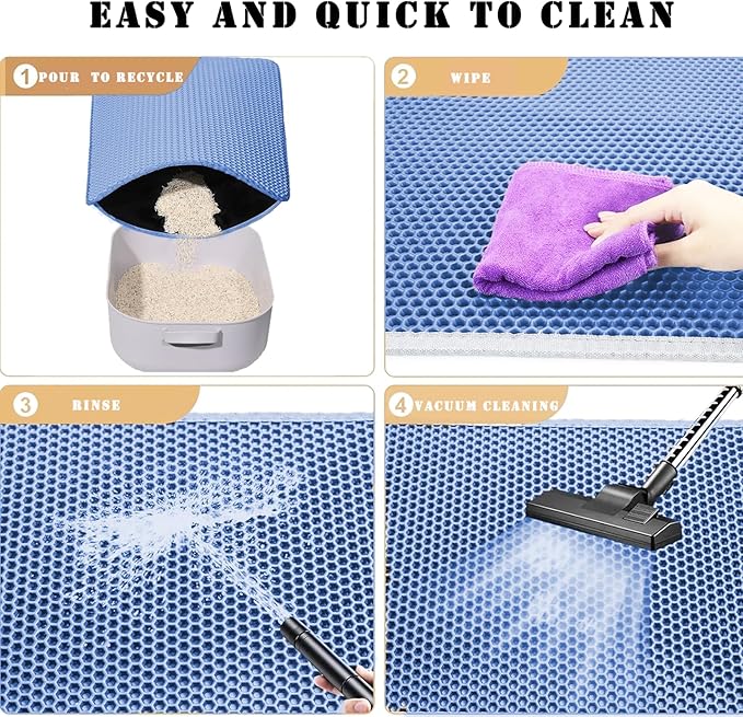 HCY&WLD Cat Litter Mat, Honeycomb Double Layer Cat Litter Trapping Mat, Waterproof Urine Proof Non-Slip, Scatter Control, Less Waste, Easier to Clean (Blue, 35" X 24")