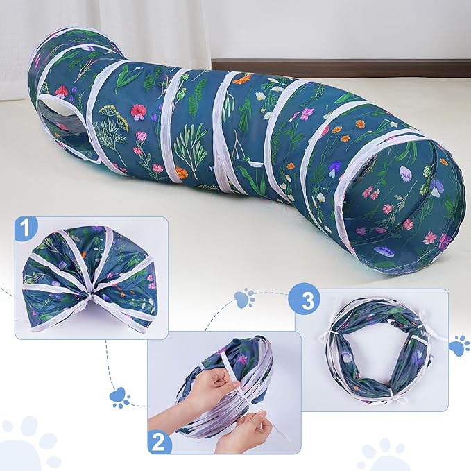 Glittme Cat Tunnel, Cat Tunnels for Indoor Cats, S-Shape Cats Cave with Cat Toys, Foldable Cat Tubes and Tunnels for Cats, Rabbit, Puppy, Guinea Pig