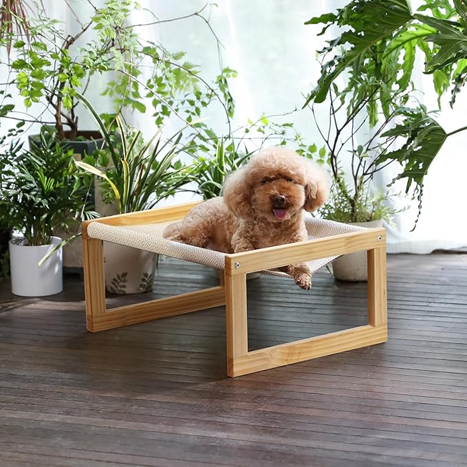FUKUMARU Dog Bed, Large Breathable Cat Bed, Wooden Cat Hammock for Outdoor, 21 X 16.5 Inch Elevated Pet Furniture Suitable for Kitty, Puppy, Rabbit, Bunny and Small Animal
