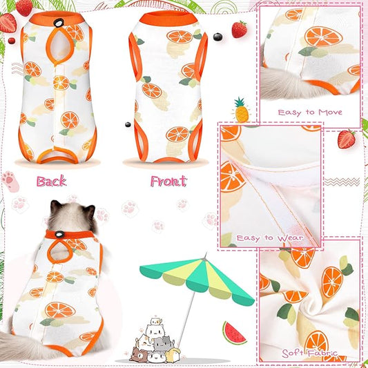 Nuanchu 3 Pieces Cat Recovery Suit Kitten Recovery Suit E-Collar Alternative for Cats and Dogs Abdominal Skin Anti Licking Pajama Clothes Sets(Fruit Pattern,Large)