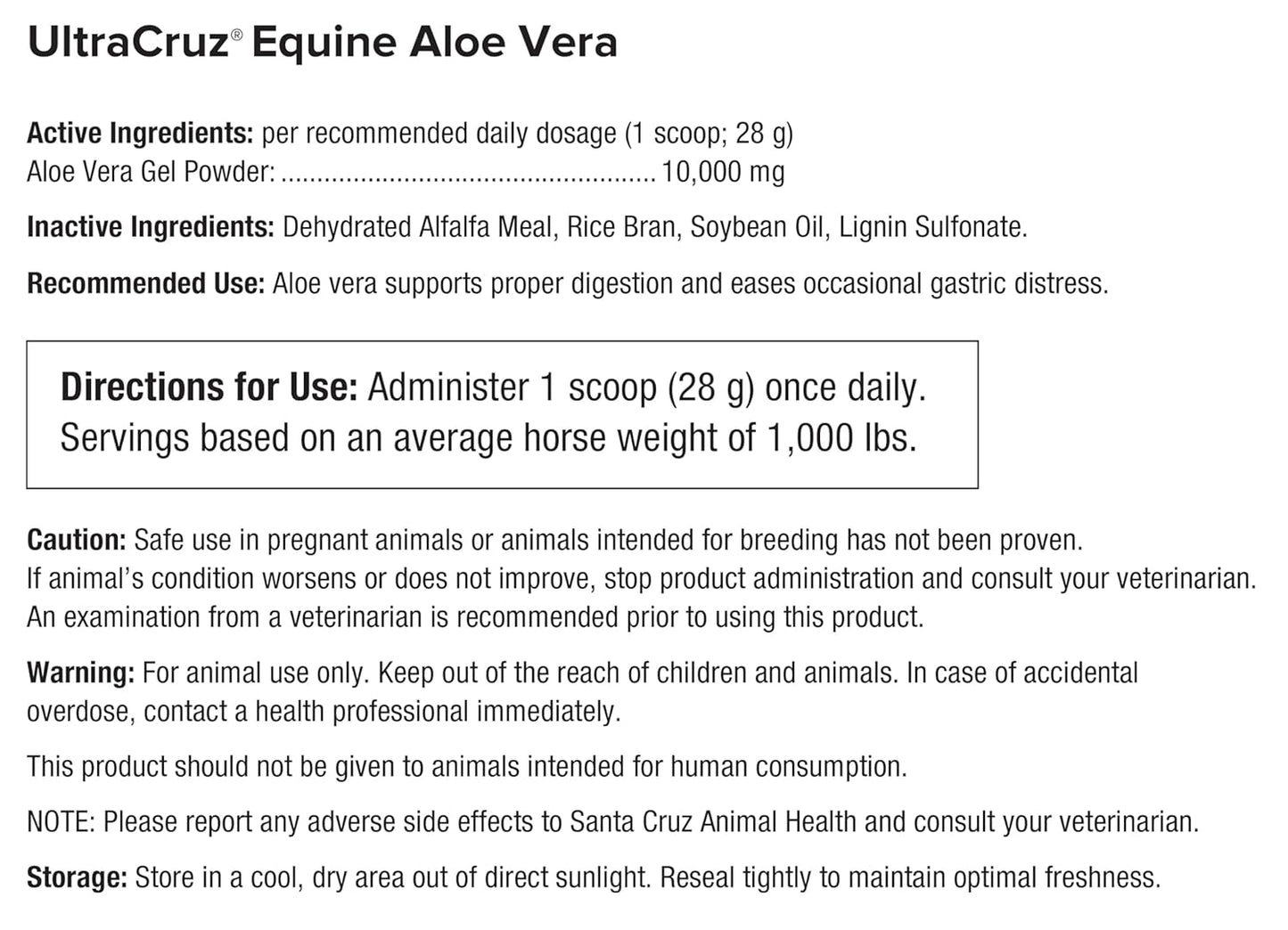 UltraCruz-sc-516523 Equine Aloe Vera Supplement for Horses, 10 lb, Pellet (162 Day Supply)