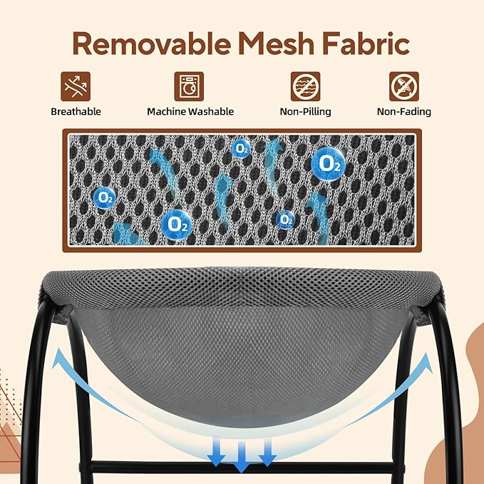 Raised Cat Hammock Bed, Standing Cat Cot with Washable Mesh, Pet Bed for for Kittens, 17.1 x 17 x 9.5 inches