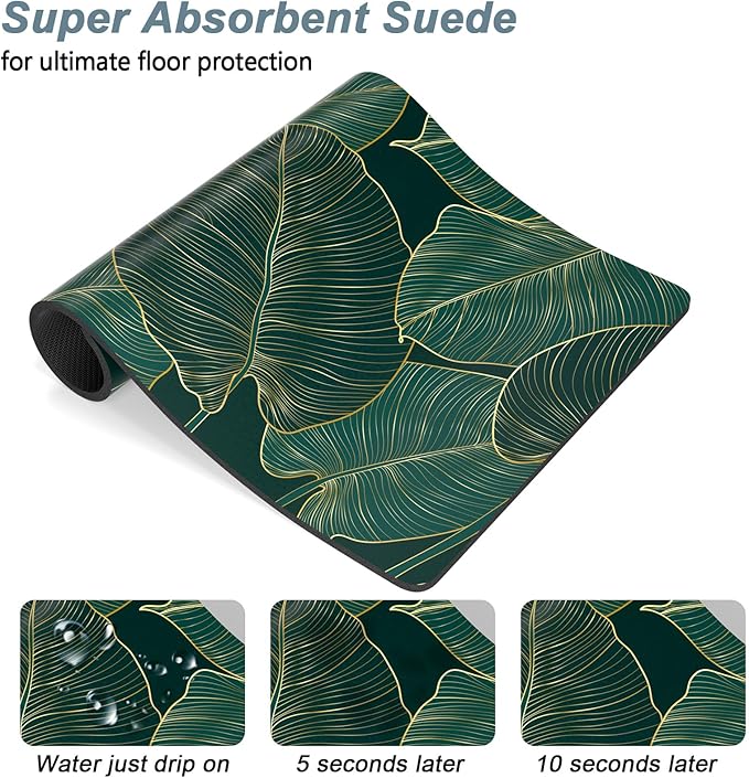 Rnivvi Dog Food Mat, 16" x 24" Flower Absorbent Dog Cat Bowl Mat for Food and Water, Cute Anti-Slip Rubber Pet Feeding Rug Protect Floors, Puppy Placemat for Feeding & Watering Supplies, Tropical