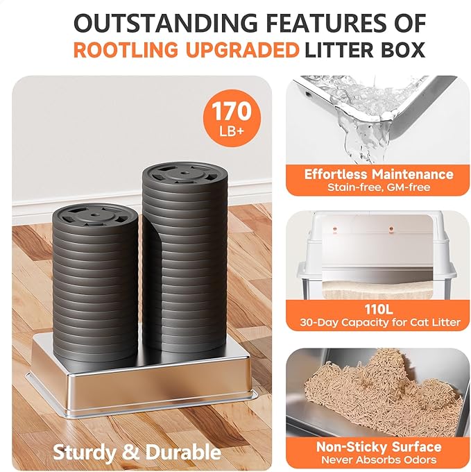 Stainless Steel Litter Box with Lid, 28" Extra Large Cat Litter Pan, Enclosed Metal Litter Box with Litter Scoop & Filter Pedal, Anti-Leakage, Odor Free, Non-Sticky, Anti-Leakage, Easy Cleaning