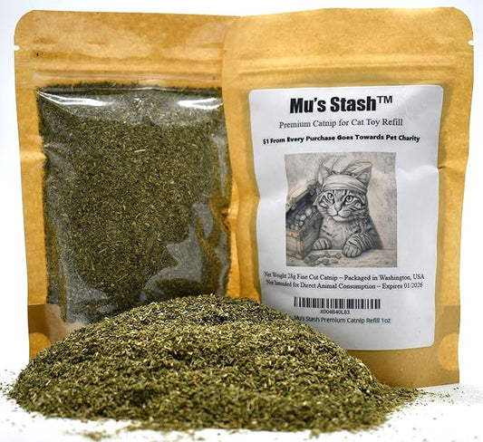 Mu's Stash Catnip for Cats and Cat Toy Refillable 1 OZ