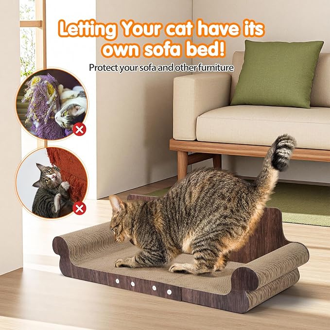 Extra Large Cat Scratcher Bed, 32 Inch Cat Scratching Board Cat Couch, Durable Cardboard Cat Scratcher Lounger, Modern Stylish Cats Bed for Indoor Cats, Furniture Protector