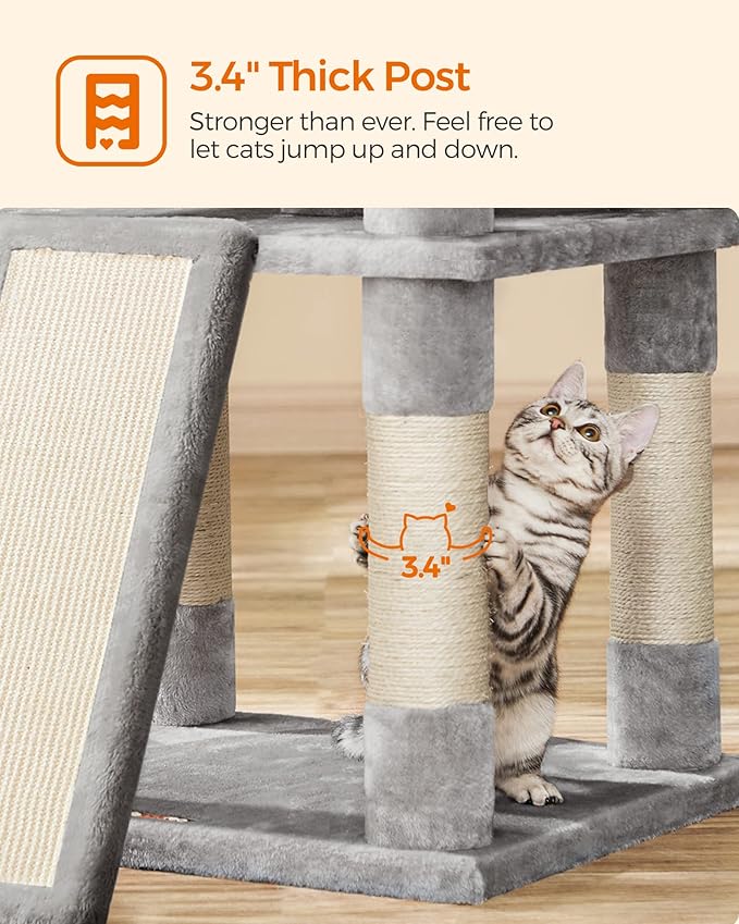 Feandrea 67 Inches Multi-Level Cat Tree for Large Cats, with Cozy Perches, Stable, Light Gray UPCT18W