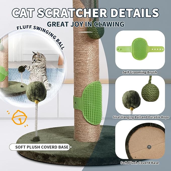 Cat Scratching Post 33" Tall Sisal Rope Cat Scratcher for Indoor Cats with Cat Toys Interactive Ball Self Groomer for Kittens Cats Adults