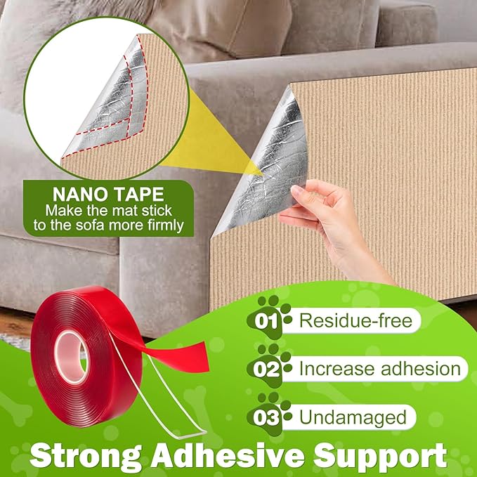 196.8x15.8 Cat Wall Scratcher Mat with Nano Tape,Anti Cats Scratch Furniture Couch Carpet Corner Protector for Indoor,Trimmable Cat Scratching Pad Board Sofa Replacement