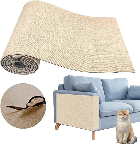Cat Scratching Carpet Mat, Self-Adhesive Trimmable Cat Climbing Post Covered Pad Replacement for DIY Cat Tree Shelf Steps Couch Corner Wall Cat Scratcher Furniture Protector (Khaki, 78.7x15.8Inch)