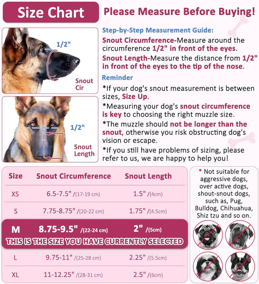 LUCKYPAW Dog Muzzle, Soft Muzzles for Large Medium Small Dogs to Prevent Biting Chewing with Ring and Adjustable Strap for Vet Visit Training (Hot Pink, M)
