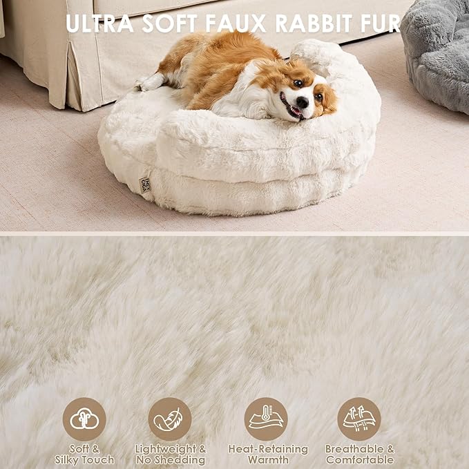 EHEYCIGA Medium Dog Bed and Large Cat Couch – Fluffy Faux Rabbit Fur Pet Sofa for Small and Medium Dogs, Washable Removable Cover, Waterproof and Non-Slip, 30 Inch, Cream
