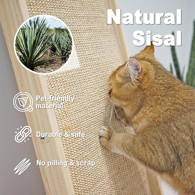 Meeyoview Sisal Cat Scratcher, L Shape Scratching Pad, Vertical Scratch Ramp for Indoor Cats, Wall & Couch Furniture Protector with Catnip