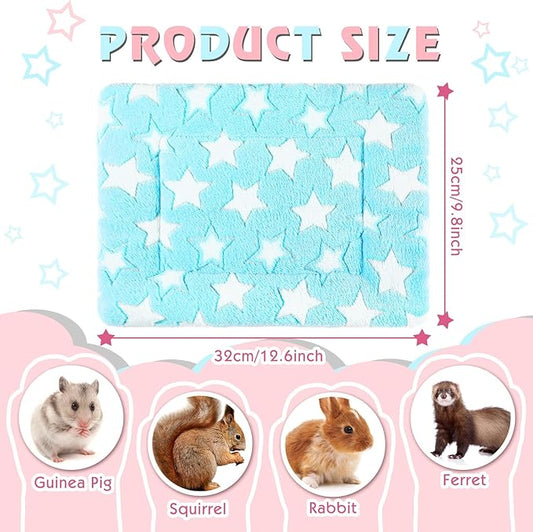Haull 4 Pcs Waterproof Guinea Pig Bedding Winter Guinea Pig Bed Plush Cage Liners Soft Dog Cat Mat Reversible Winter Cozy Animal Pee Pad Hamster Bed Mat for Bunny(Cute Star,13 x 10 Inch)