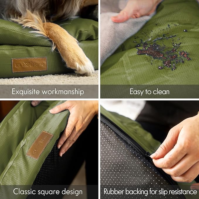 ClevaHome Orthopedic Dog Bed for Large Dogs, Dual Layer Water Repellent Round Pet Bed with Washable Cover Nonslip Bottom (Olive Branch)